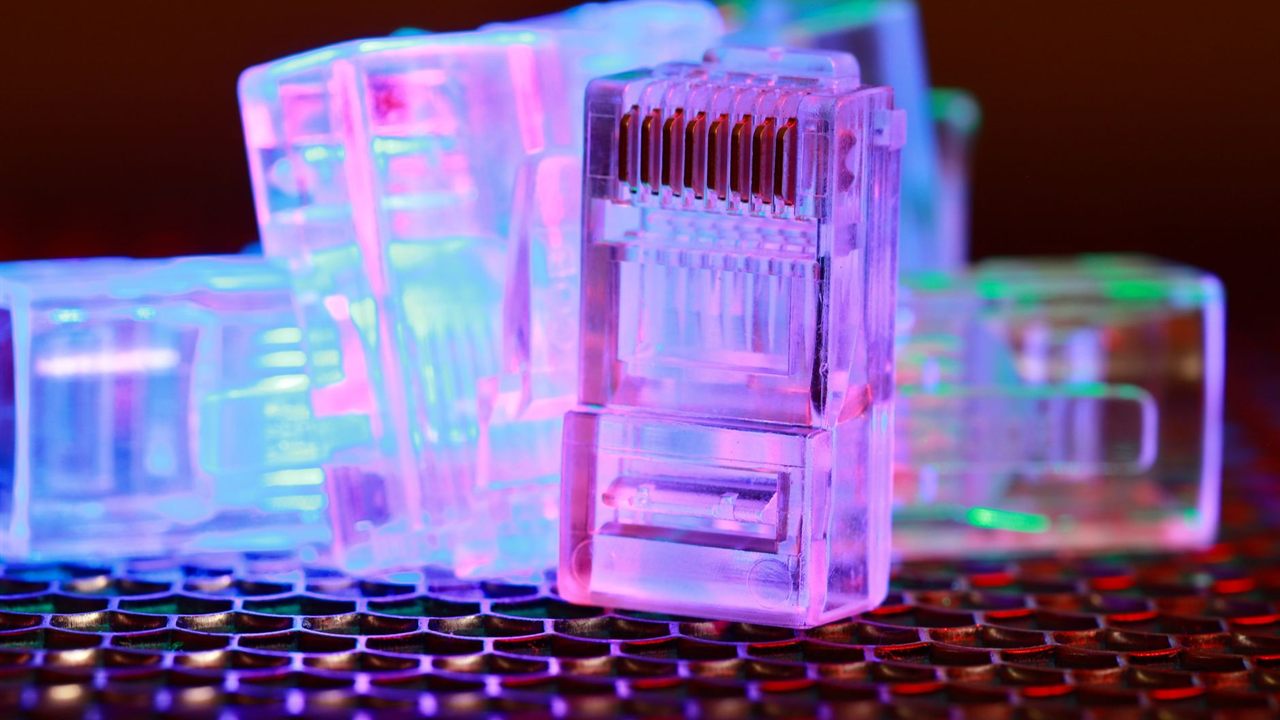 Clear RJ45 plugs used to terminate category cable