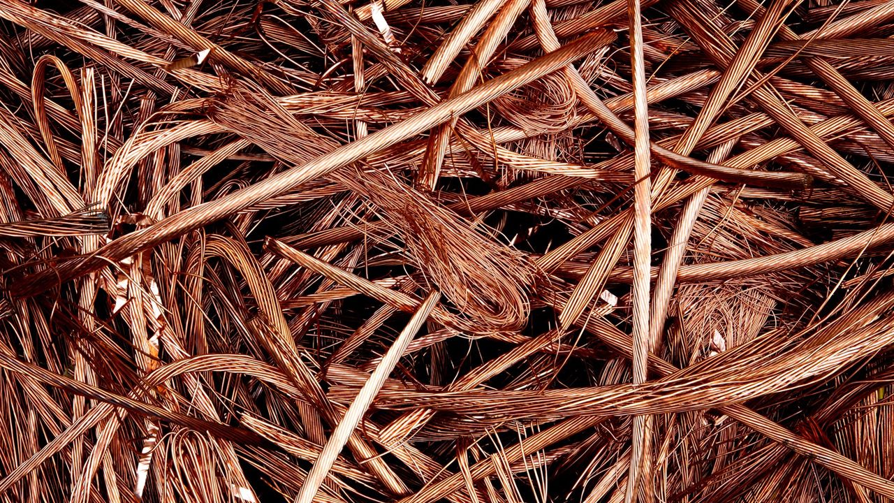 Close up of stranded copper wire conductors piled together